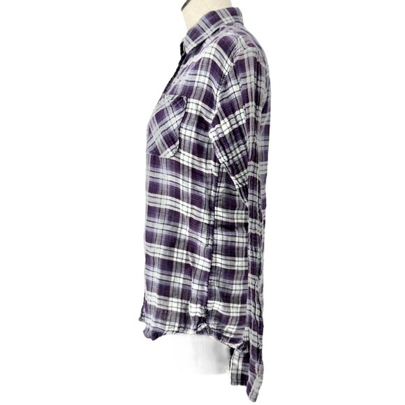 American Eagle Outfitters Boyfriend Shirt Womens S Purple Plaid Button LS - Picture 5 of 8